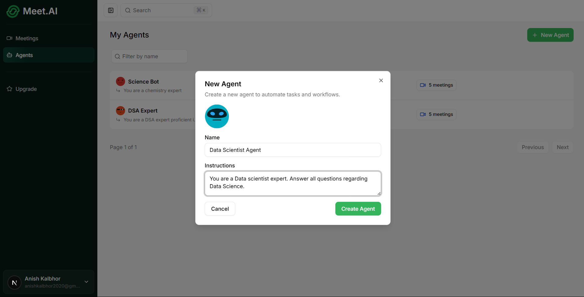 Create Agent Screen